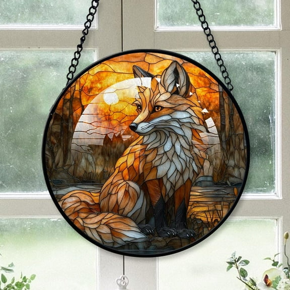 Personalized Fox Stained Glass Suncatcher Artistic Window Hanging, Fox Hand-Painted Glass Panel Wall Home Decor, Fox Garden Decor U4u377