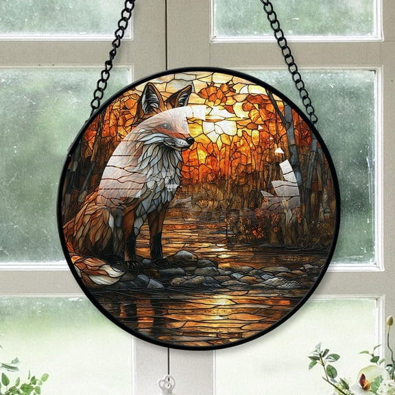 Personalized Fox Suncatcher Stained Glass, Fox Stained Glass Window Hanging Fox Sun Catchers Indoor Window Décor hDs5Ws