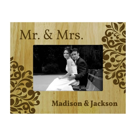 Personalized Frame Mr & Mrs Name Wood Engraved Picture Frame Gift - 5 x 7 Inches Horizontal