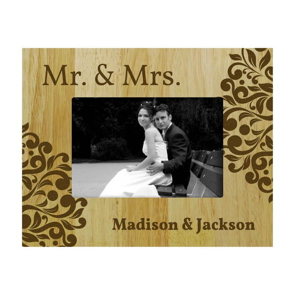 Personalized Frame Mr & Mrs Name Wood Engraved Picture Frame Gift - 5 x 7 Inches Vertical