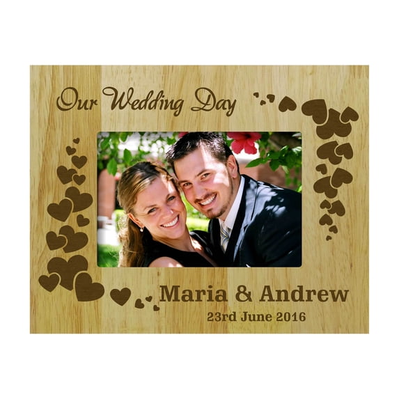 Personalized Frame Wedding Day Wood Engraved Picture Frame - 5 x 7 Inches Horizontal