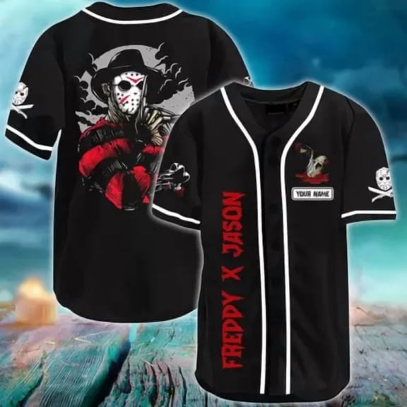 Personalized Freddy Mash Up Jason Voorhees Horror Film 3D BASEBALL JERSEY SHIRT - Hot Sale