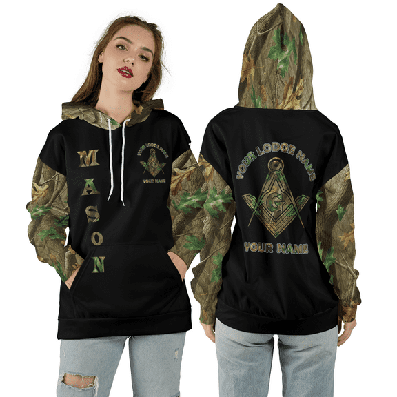 Personalized Freemason Camo 3D Hoodie, Custom Lodge Name Masonic Symbol Masom Hooded Sweatshirt, Masonic Camouflage All Over Print Unisex Hoodie