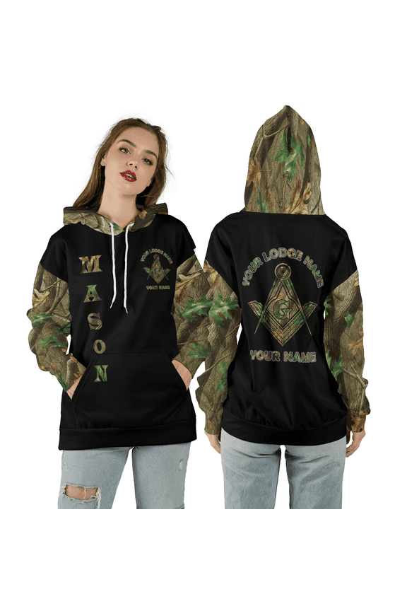 Personalized Freemason Camo 3D Hoodie, Custom Lodge Name Masonic Symbol Masom Hooded Sweatshirt, Masonic Camouflage All Over Print Unisex Hoodie