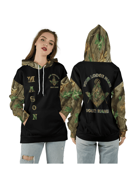 Personalized Freemason Camo 3D Hoodie, Custom Lodge Name Masonic Symbol Masom Hooded Sweatshirt, Masonic Camouflage All Over Print Unisex Hoodie