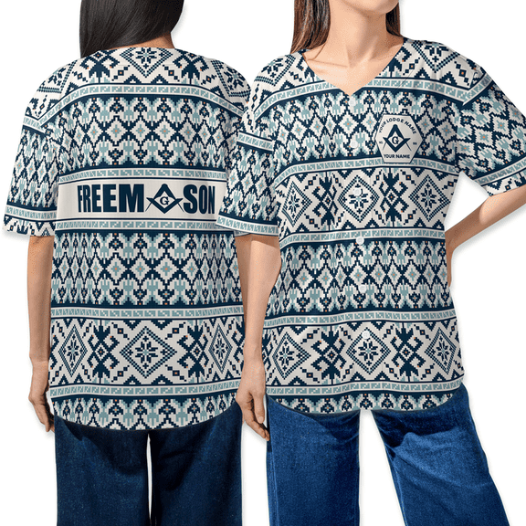 Personalized Freemason Winter Knitting Pattern Baseball Jersey Shirt – Masonic Symbol Style – Custom Name & Lodge – Unisex Vintage Tribal Print Jersey