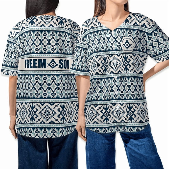 Personalized Freemason Winter Knitting Pattern Baseball Jersey Shirt – Masonic Symbol Style – Custom Name & Lodge – Unisex Vintage Tribal Print Jersey