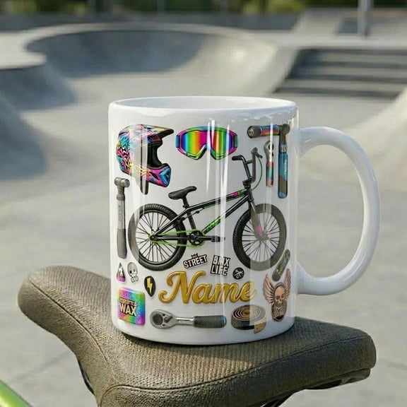 Personalized Freestyle Biking Rider Mug, Custom Name Urban Style Gift