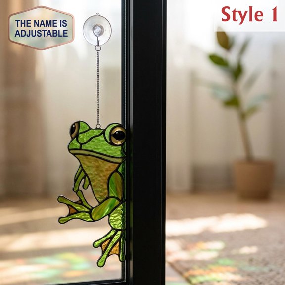 Personalized Frog Acrylic Suncatcher, Custom Name Faux Stained Glass Window Hanging Decor, Home Decor Gift