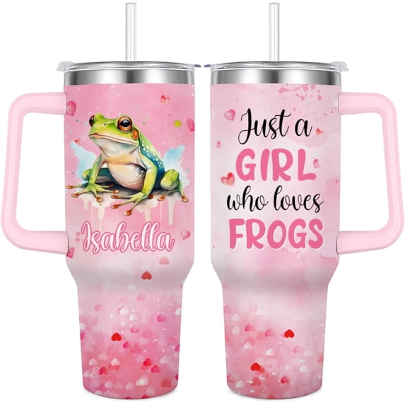 Personalized Frog Tumbler Custom Name 40oz Vacuum Insulated Travel Cup for Girls