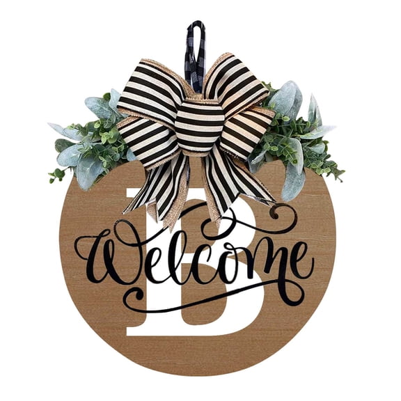 Personalized Welcome Wreath Plaque, Front Door Decor, Year-Round Hanging Sign, Decorative Door Hanger, Customizable Letter Monogram