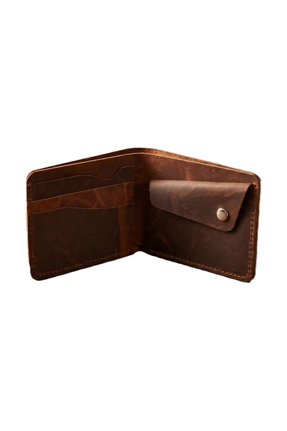 Personalized Full Grain Leather Bifold Wallet, Rustic Handmade Card Holder