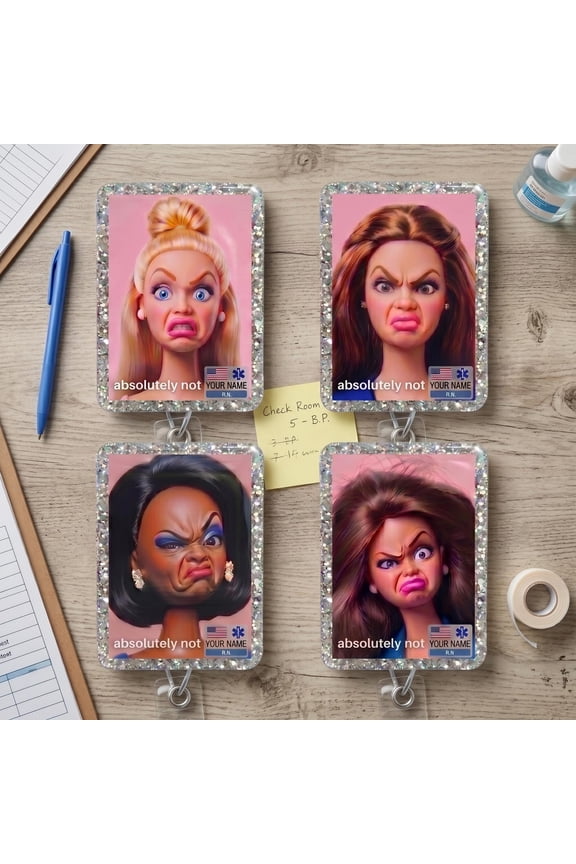 Personalized Funny Face Doll Badge Reels, Barbie Meme Badge Reel, Coworker Gift for Her, Work ID Badge Clip, Cringe Gift For Nurse (1 keychain)