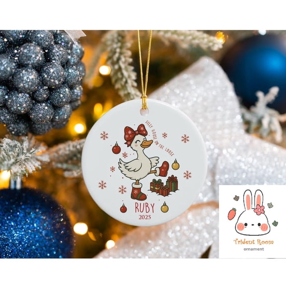 Personalized Funny Goose on the Loose Ceramic Christmas Ornament, Custom Name Holiday Tree Decoration, Xmas Spirit Keepsake Gift
