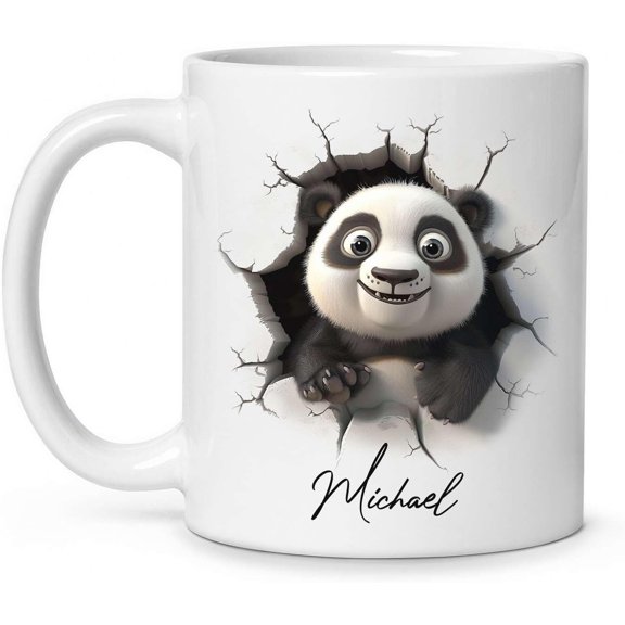 Personalized Funny Panda Mug – Custom Name White Ceramic Coffee or Tea Cup Gift