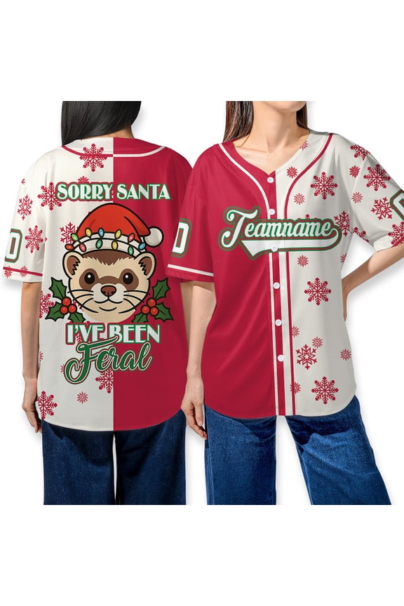 Personalized Funny Santa Ugly Christmas Holiday Baseball Jersey Shirt – Custom Name & Number Xmas Tee Gift for Ferret Lovers Shirt