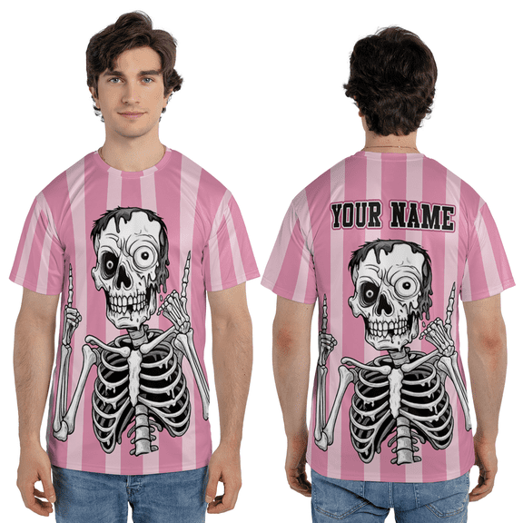 Personalized Funny Skeleton 3D T-Shirt, Pink Skull 3D Tee, Halloween Holiday All-Over Print Shirt