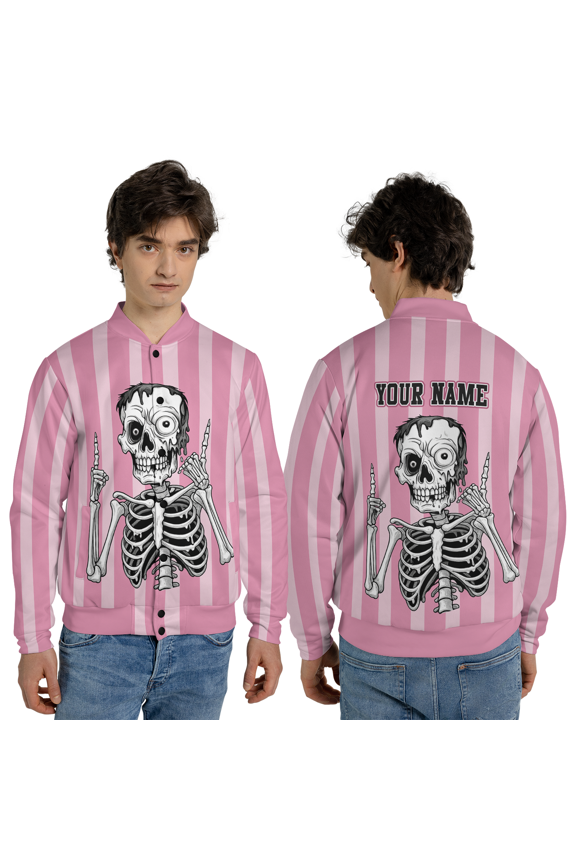 Personalized Funny Skeleton Baseball Jacket, Edgy Streetwear Skeleton Art Jacket, Custom Name Streetwear Style Valentine Gift
