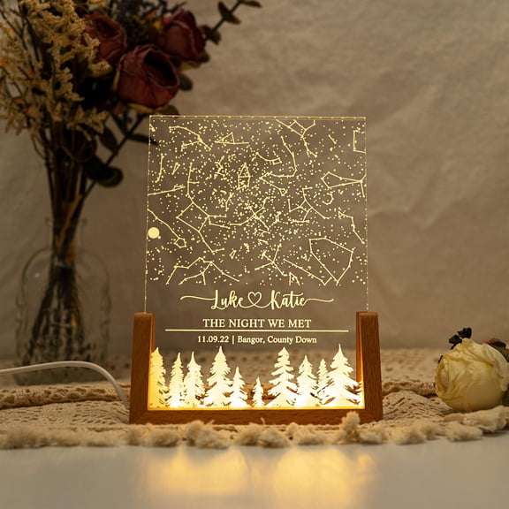 Personalized Galaxy Star Chart Night Light, Flat 2D Acrylic Printed, Cosmic Sky Map, Christmas Gift For Couple