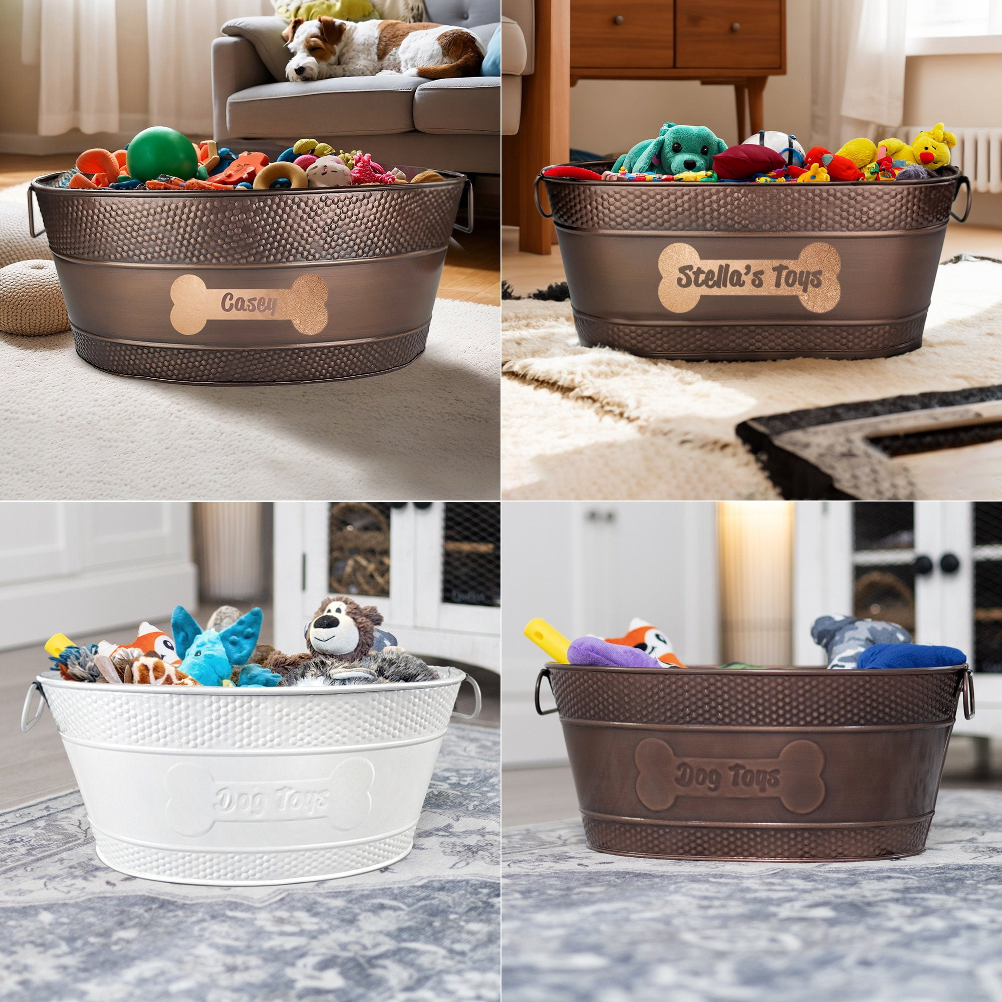 Personalized Galvanized Metal Dog Toy Storage Bin Durable and