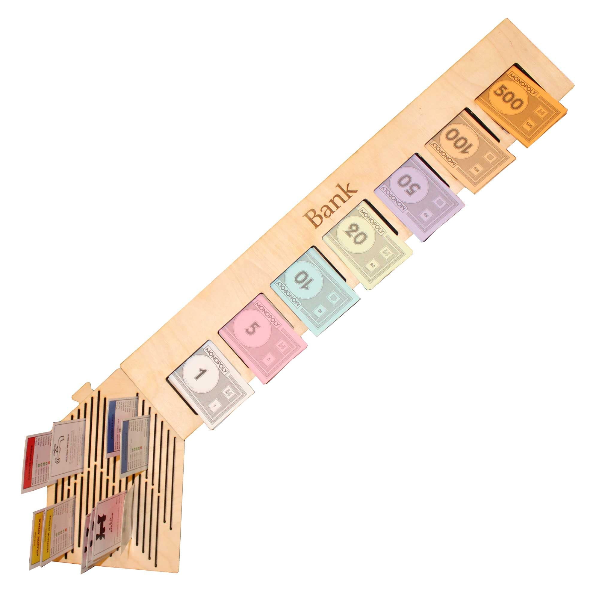 Personalized Game Board Organizer Custom Board Game Frame Compatible with Monopoly Board Game and Monopoly Game Pieces | Economic Themed Game Organizer | 1 Bank and 1 Corner