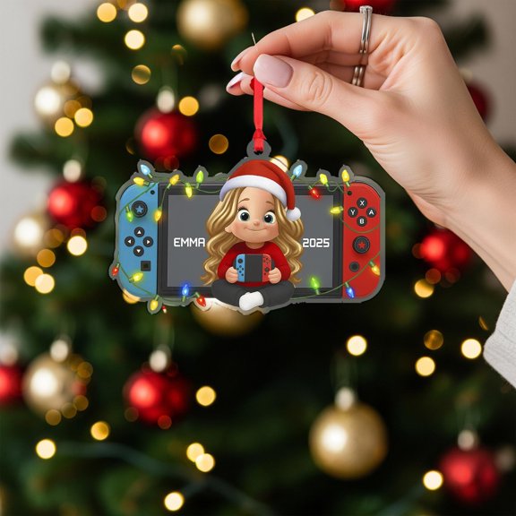 Personalized Gamer Acrylic Christmas Ornament 2025 (Switch Style) Custom Name Console Theme, Video Game Holiday Tree Decor, Home Keepsake