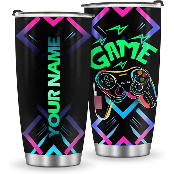 Personalized Gamer Tumbler Gifts, Video Gamer Gifts Ideas for Men Teen Boys Boyfriend, Gaming Gifts for Game Lovers, Custom Name Stainless Steel Tumbler 20oz