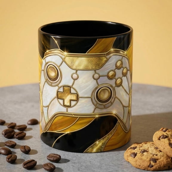 Personalized Gaming Mug, Stained Glass Game Controller, Gold Marble Gamer Gift, Custom Name Gaming Cup, Video Game Lover, Luxury Gamer Decor