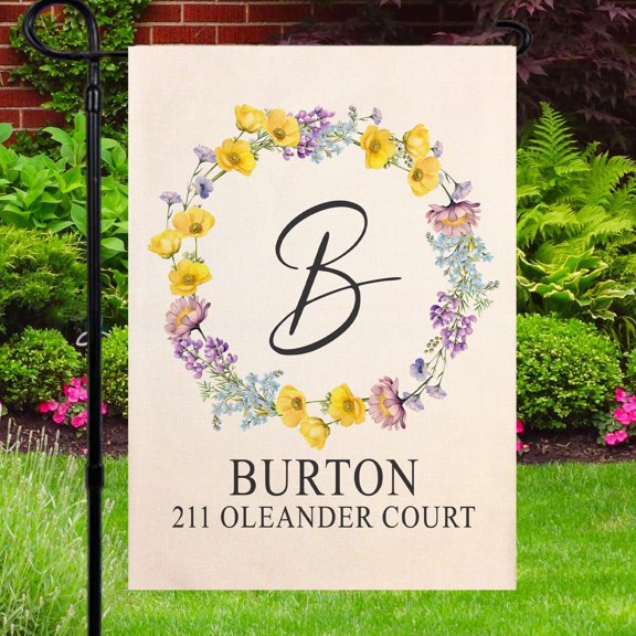 Personalized Garden Flag Custom Yard Decor Simple Floral Monogram Spring or Summer Porch D