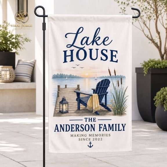 Personalized Garden Flag Lake House Custom Name Polyester Yard Decor