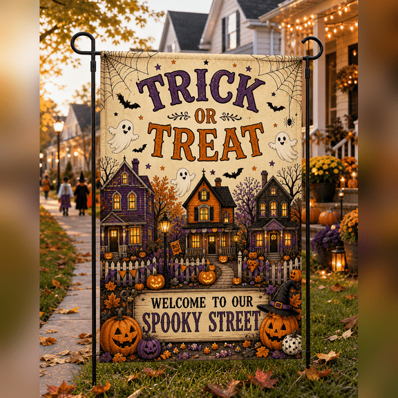 Personalized Garden Flag Spooky Street Ghost Family Yard Display for Halloween Porch