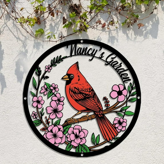Personalized Garden Name Signs with Stake, Custom Red Bird Metal Decor Decorative Outside, Yard Outdoor Art Gift for Mom Grandmother, Patio House Warming Gifts New Home