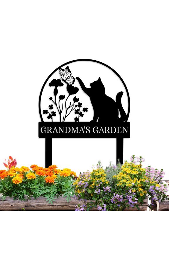 Personalized Garden Sign | Custom Cat Garden Stake Sign | Funny Garden Signs Decorative | Garden Signs to Personalize | Cat Butterfly Yard Sign Pet Outdoor Sign | Animal Metal Sign Plaque(10inches)