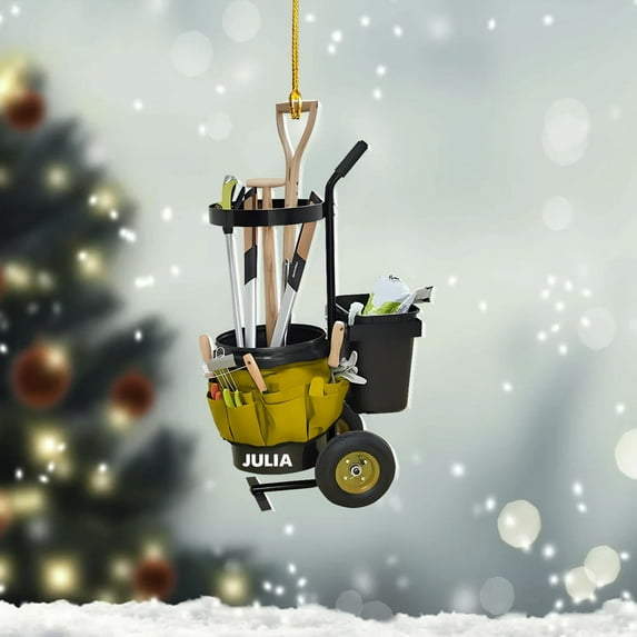 Personalized Gardening Ornaments for Christmas Tree, Garden Uniform Tools Ornament, Gardener Ornament, Gardening Carry Bag Garden Cart Wheelbarrow Plant Hanging Ornament (GD 1) (Yellow)
