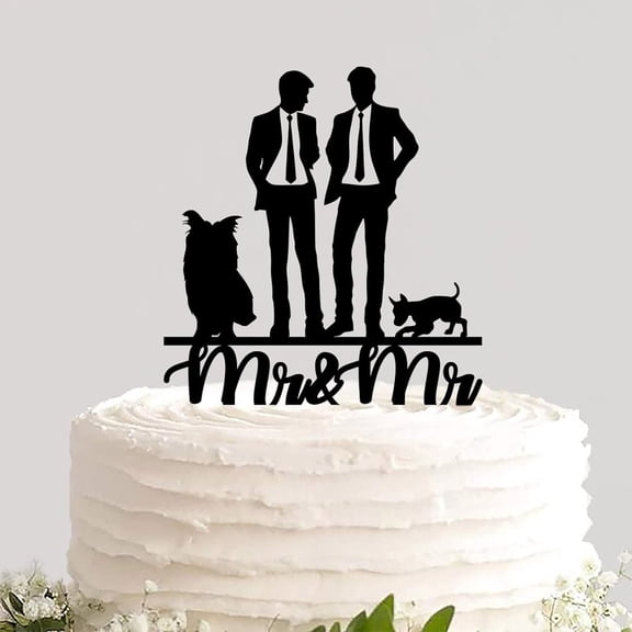 Personalized Gay Wedding Cake Topper Dessert Cake Insert Sign Engraved Funny Cake Decoration Suitable for Gay Wedding LGBT Marriage Wedding Gift for Gay Couple Men