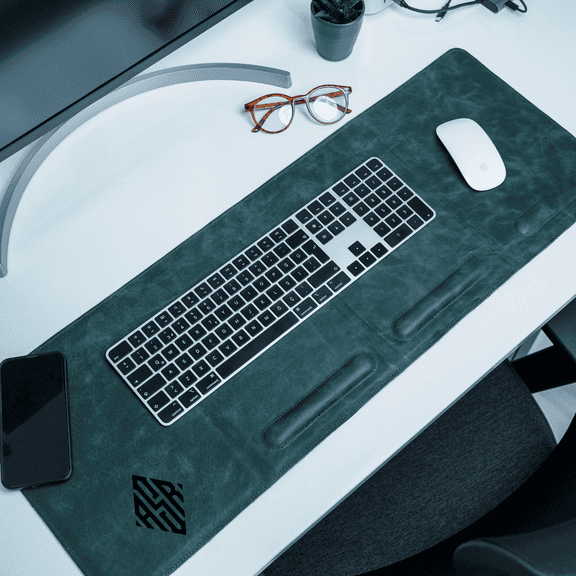 Personalized Genuine Leather Desk Pad Foldable Anti-Slip Desk Mat (31 x 12)