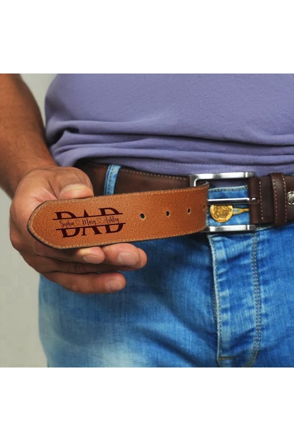 Personalized Genuine Leather Men Belt 38 Inch, Custom Engraved Leather Belt for Men with Stainless Steel Buckle