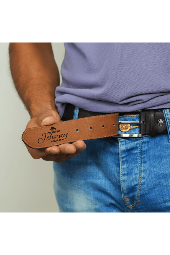 Personalized Genuine Leather Men Belt 42 Inch, Custom Engraved Leather Belt for Men with Stainless Steel Buckle