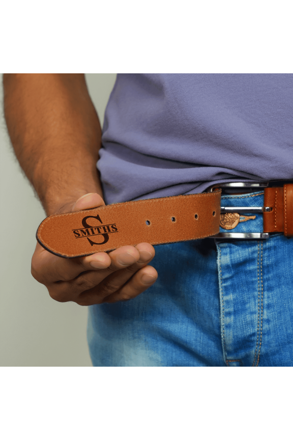 Personalized Genuine Leather Men Belt 44 Inch, Custom Engraved Leather Belt for Men with Stainless Steel Buckle