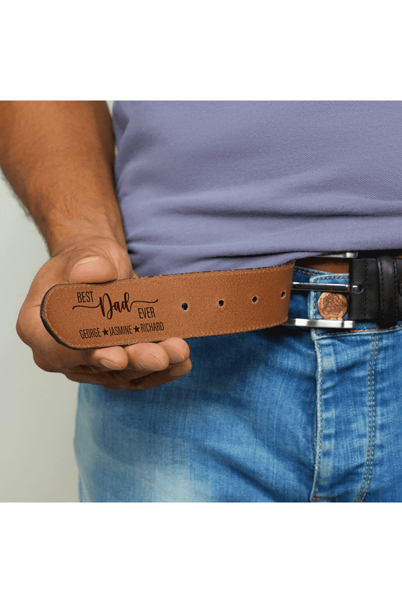 Personalized Genuine Leather Men Belt 54 Inch, Custom Engraved Leather Belt for Men with Stainless Steel Buckle