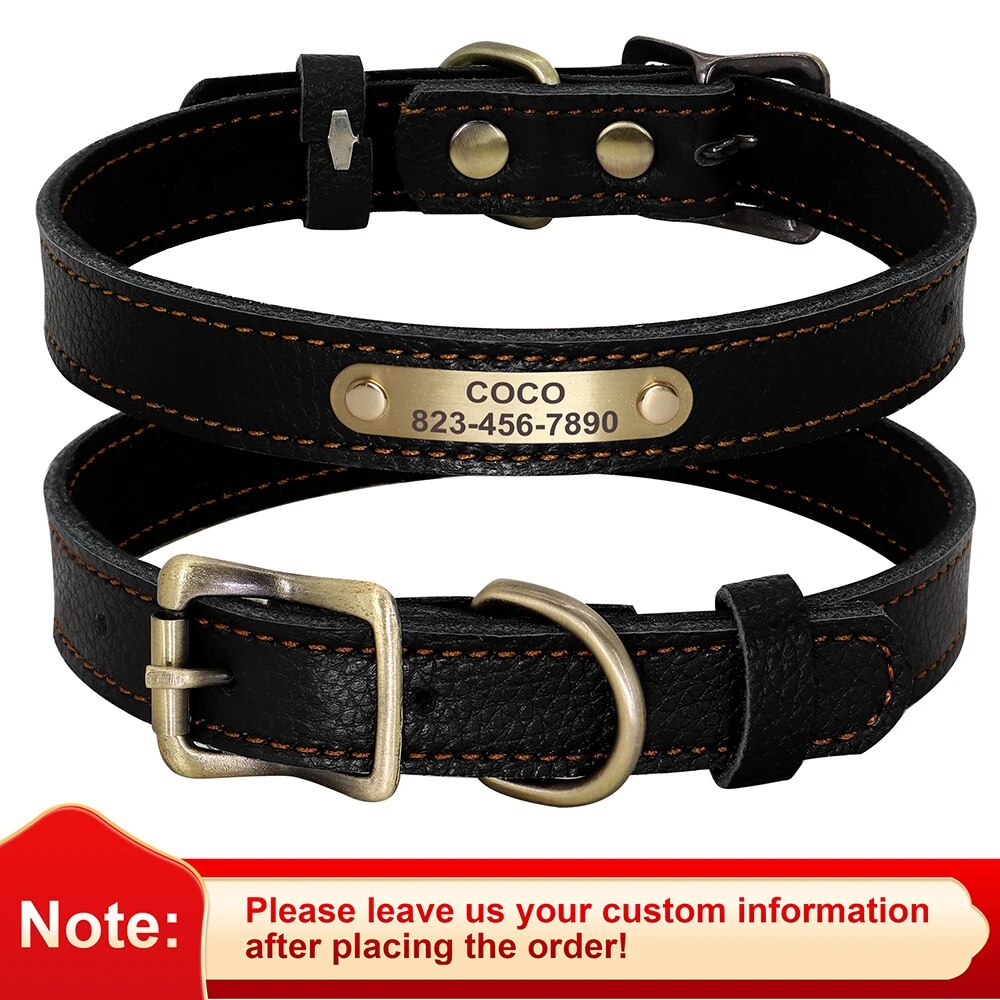 Personalized Genuine Leather Pet Puppy Collar For Small Dogs Cats ...