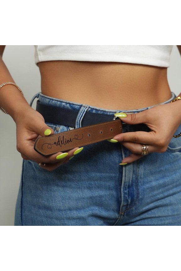 Personalized Genuine Leather Women Belt 36 Inch (L), Custom Engraved Belt with Stainless Steel Buckle