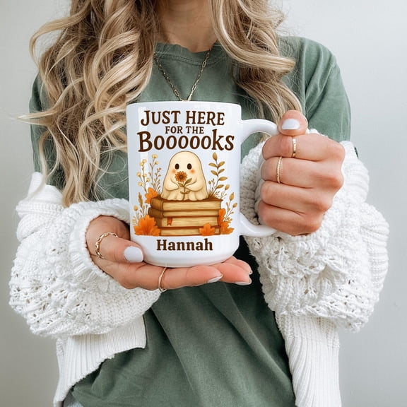 Personalized Ghost Book Lover Mug: Spooky Halloween Coffee Cup