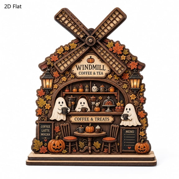 Personalized Ghost Coffee House Wooden Block, Custom Halloween Coffee Bar Decor, Spooky Autumn Shelf Sitter, Cute Fall Bookshelf Decor Gift