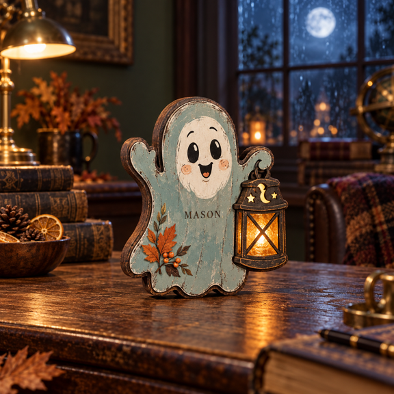 Personalized Ghost Lantern Wooden Block 3 Layer for Halloween Lovers