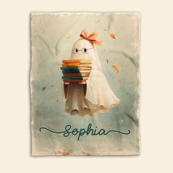 Personalized Ghost Reading Blanket, Custom Ghost Book Soft Cozy Sherpa Fleece Throw Blankets, Spooky Gift For Book Lover, Bookworm, Nerd
