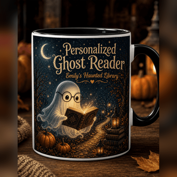 Personalized Ghost White Black Interior Coffee Mug Book Lover Gift
