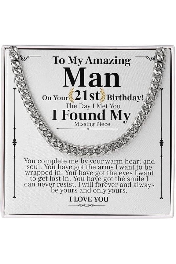 Personalized Gift To My Husband 21st Birthday Cuban Necklace, 21st Birthday Gifts for Boyfriend or Husband, 21st Boyfriend Present Ideas with Messege Card