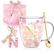 Personalized Gift for Women Flower Glass Coffee Mug Initial Tea cup Monogrammed Customized Wedding Graduation Gifts Vale
