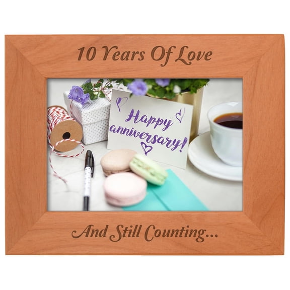 ThisWear Personalized Gifts 10th Anniversary Frame 10 Years and Counting Natural Wood Engraved 5x7 Landscape Picture Frame Wood